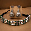 Sukkhi Traditional Oxidised Choker Green Pearl Necklace Set for Women