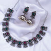 Sukkhi Classy Oxidised Green & Pink Stone Choker Necklace Set for Women