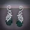 Sukkhi Green Floral CZ Rhodium Plated Drop Earring for Women