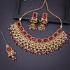 Sukkhi Excellent Gold Plated Red Pearl Choker Necklace Set With Maangtikka for Women