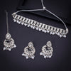 Sukkhi Dazzling Rhodium Plated Necklace Set With Maangtikka for Women