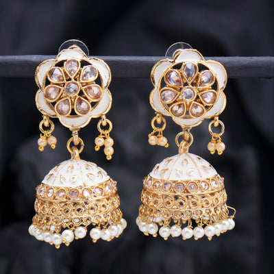 Sukkhi Glimmery Gold Plated Floral Meenakari Jhumki Earring for Women