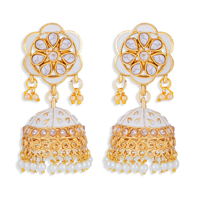 Sukkhi Glimmery Gold Plated Floral Meenakari Jhumki Earring for Women