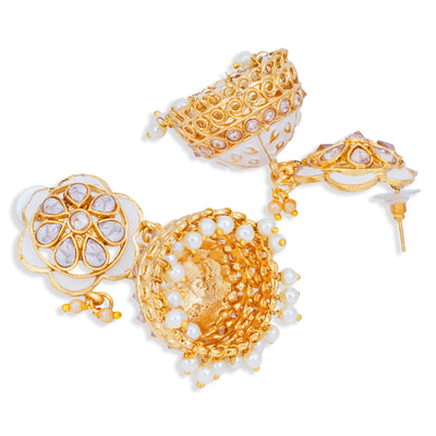 Sukkhi Glimmery Gold Plated Floral Meenakari Jhumki Earring for Women