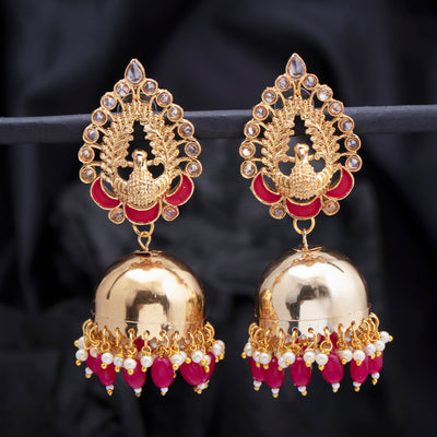 Sukkhi Graceful Pearl Gold Plated Peacock Meenakari Jhumki Earring for Women