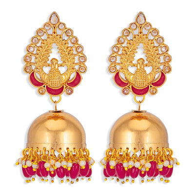 Sukkhi Graceful Pearl Gold Plated Peacock Meenakari Jhumki Earring for Women