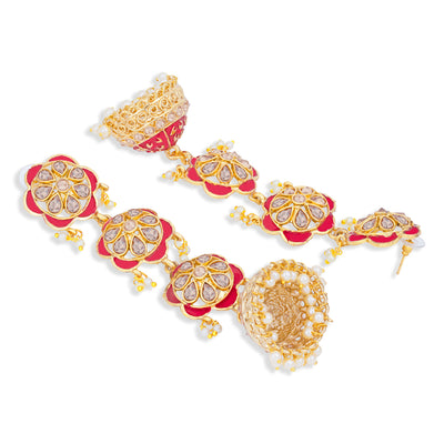 Sukkhi Dazzling Pearl Gold Plated Floral Meenakari Chandelier Earring for Women