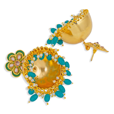 Sukkhi Glossy Gold Plated Floral Meenakari Jhumki Earring for Women