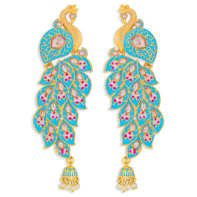 Sukkhi Charming Kundan Gold Plated Peacock Meenakari Chandelier Earring for Women