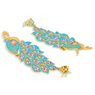 Sukkhi Charming Kundan Gold Plated Peacock Meenakari Chandelier Earring for Women