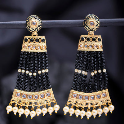 Sukkhi Elegant Pearl Gold Plated Meenakari Chandelier Earring for Women