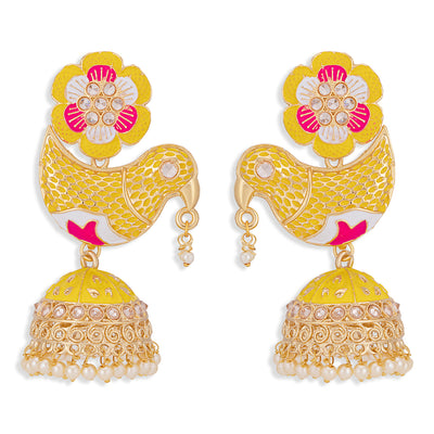 Sukkhi Lovely Gold Plated Sparrow Floral Meenakari Jhumki Earring for Women