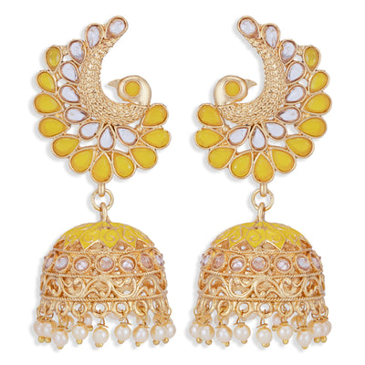 Sukkhi Traditional Pearl Gold Plated Peacock Meenakari Jhumki Earring for Women