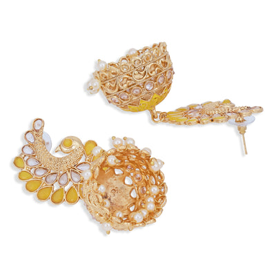 Sukkhi Traditional Pearl Gold Plated Peacock Meenakari Jhumki Earring for Women