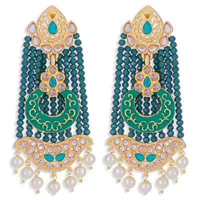 Sukkhi Classy Pearl Gold Plated Kundan Meenakari Dangle Earring for Women