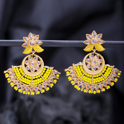 Sukkhi Glossy Pearl Gold Plated Kundan Meenakari Chandbali Earring for Women