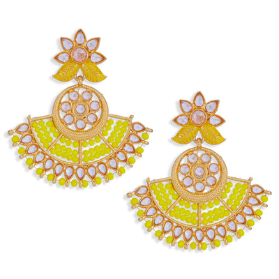 Sukkhi Glossy Pearl Gold Plated Kundan Meenakari Chandbali Earring for Women