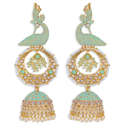 Sukkhi Glorious Pearl Gold Plated Peacock Meenakari Jhumki Earring for Women