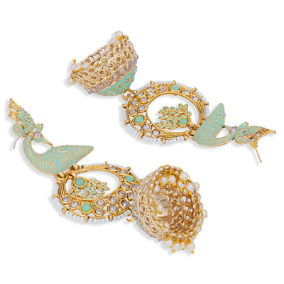 Sukkhi Glorious Pearl Gold Plated Peacock Meenakari Jhumki Earring for Women