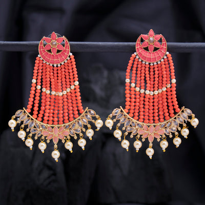 Sukkhi Dazzling Pearl Gold Plated Kundan Meenakari Dangle Earring for Women