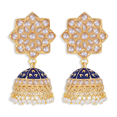 Sukkhi Lavish Pearl Gold Plated Kundan Meenakari Jhumki Earring for Women