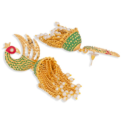 Sukkhi Incrediable Pearl Gold Plated Peacock Meenakari Jhumki Earring for Women