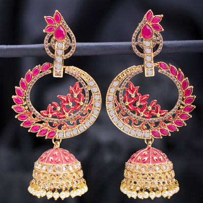 Sukkhi Splendid Pearl Gold Plated Kundan Meenakari Jhumki Earring for Women