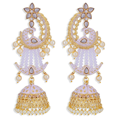 Sukkhi Eye-Catchy Pearl Gold Plated Kundan Peacock Meenakari Jhumki Earring for Women