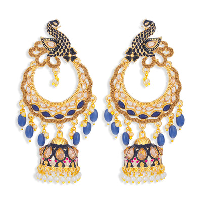 Sukkhi Elegant Pearl Gold Plated Peacock Meenakari Jhumki Earring for Women