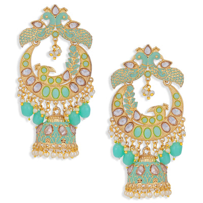 Sukkhi Ethnic Pearl Gold Plated Peacock Meenakari Jhumki Earring for Women