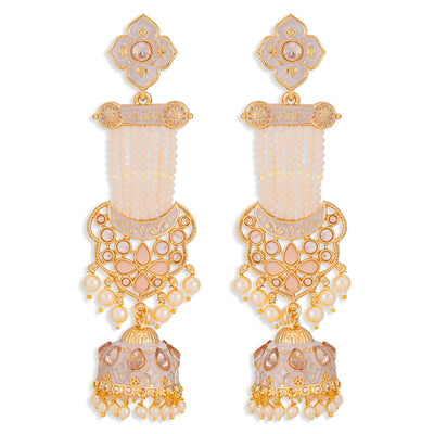 Sukkhi Glimmery Pearl Gold Plated Kundan Meenakari Jhumki Earring for Women