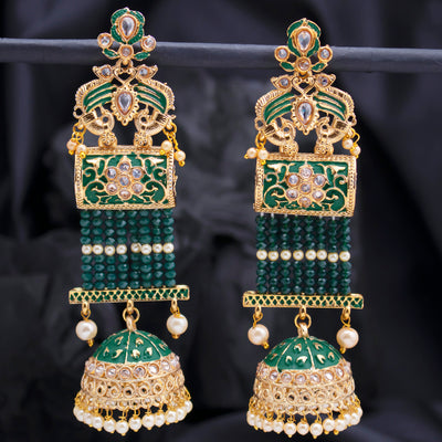 Sukkhi Dazzling Pearl Gold Plated Kundan Meenakari Jhumki Earring for Women