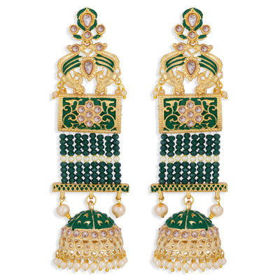 Sukkhi Dazzling Pearl Gold Plated Kundan Meenakari Jhumki Earring for Women