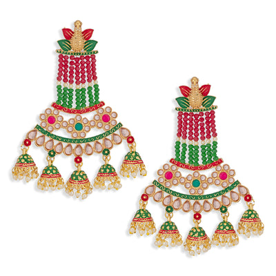 Sukkhi Classy Pearl Gold Plated Kundan Meenakari Jhumki Earring for Women