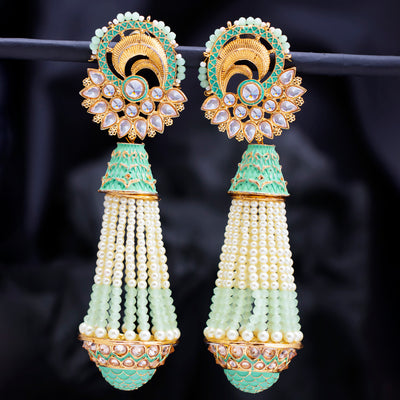 Sukkhi Elegant Pearl Gold Plated Kundan Meenakari Dangle Earring for Women