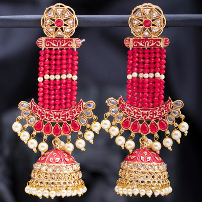 Sukkhi Sparkling Pearl Gold Plated Kundan Meenakari Jhumki Earring for Women