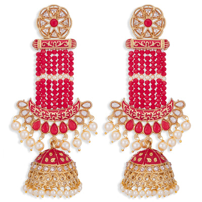 Sukkhi Sparkling Pearl Gold Plated Kundan Meenakari Jhumki Earring for Women