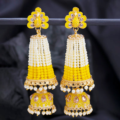 Sukkhi Pretty Pearl Gold Plated Kundan Meenakari Jhumki Earring for Women