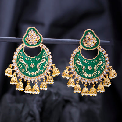 Sukkhi Ethnic Pearl Gold Plated Peacock Meenakari Chandbali Earring for Women