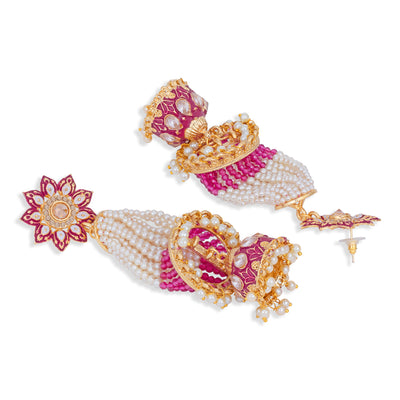 Sukkhi Amazing Pearl Gold Plated Kundan Meenakari Jhumki Earring for Women