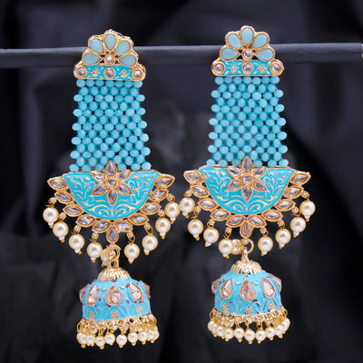 Sukkhi Elegant Pearl Gold Plated Kundan Meenakari Jhumki Earring for Women