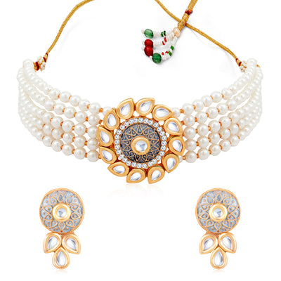 Sukkhi Amazing Gold Plated Kundan & Pearl Choker Necklace Set for Women