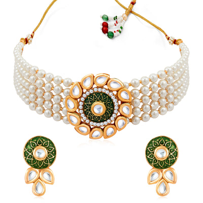 Sukkhi Exclusive Gold Plated Kundan & Pearl Choker Necklace Set for Women