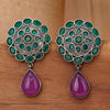 Sukkhi Glitzy Green & Pink Oxidised Drop Pearl Earring For Women