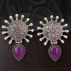 Sukkhi Floral Dazzling Oxidised Purple Pearl Drop Earring For Women