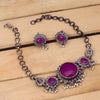 Sukkhi Ritzy Floral Oxidised Purple Pearl Choker Necklace Set For Women