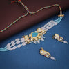 Sukkhi Amazing Peacock Kundan Gold Plated Blue Pearl Choker Necklace Set for Women