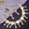 Sukkhi Fabulous Gold Plated Pink & Green Pearl Choker Necklace Set for Women