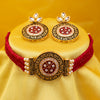 Sukkhi Classy Gold Plated Cherry Red Pearl Choker Necklace Set for Women