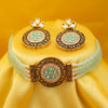 Sukkhi Glamorous Gold Plated Green Pearl Choker Necklace Set for Women